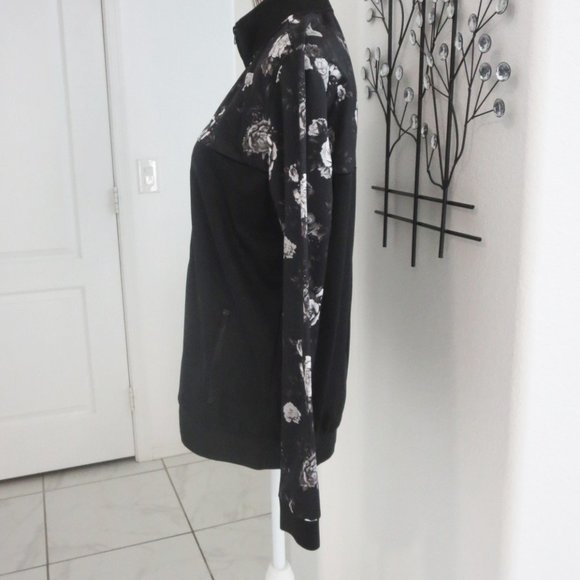 GUESS Black Grey White Rose Print Full Front Zip Track Jacket S Small - Picture 8 of 13